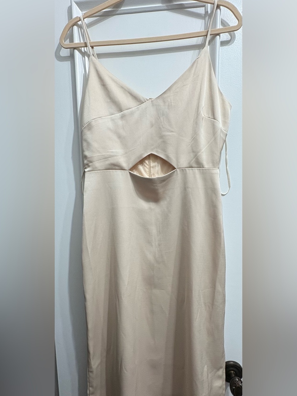 Sam Edelman Cream Strapless Slip Dress with Front Cutout